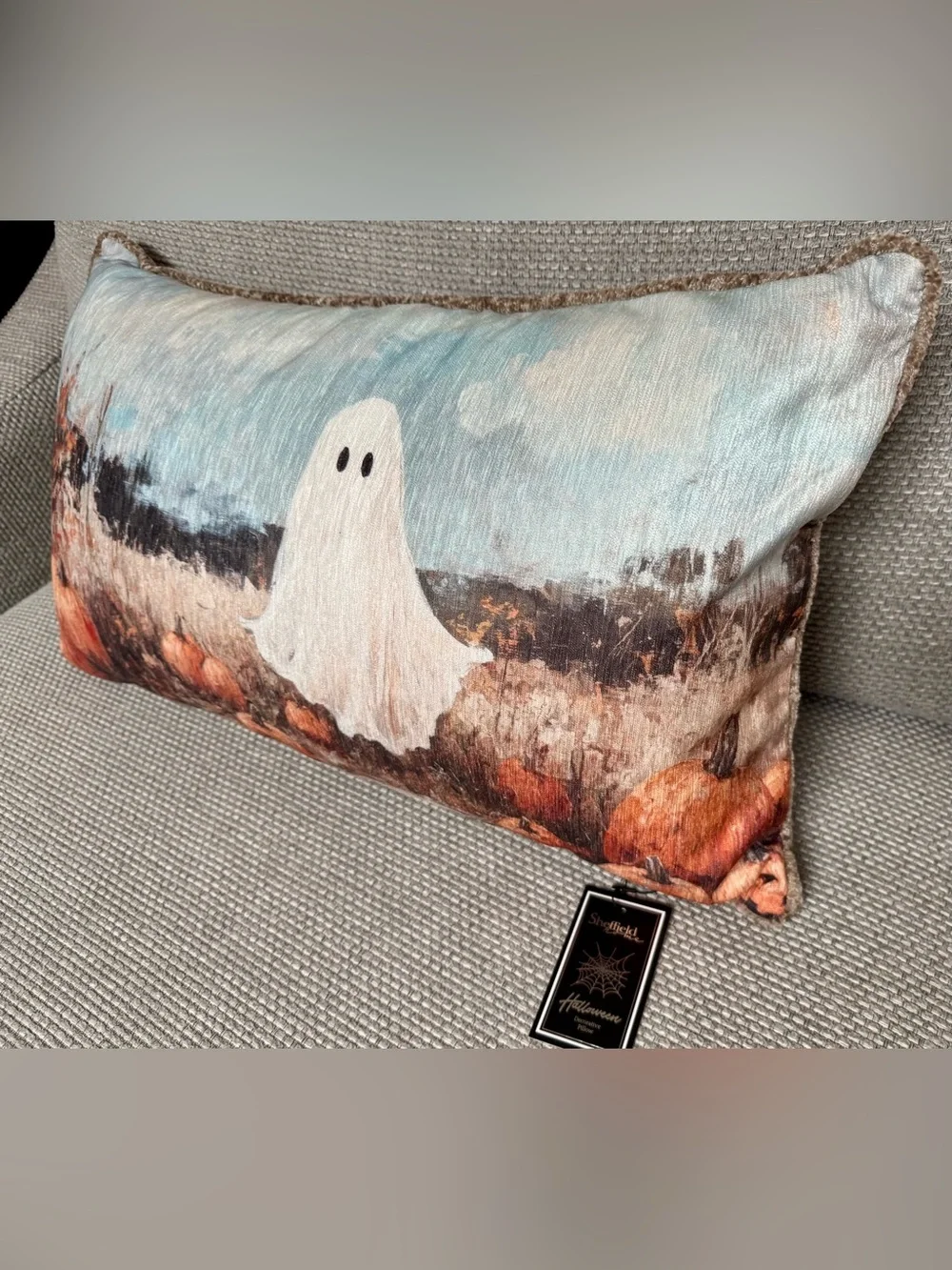🍁 Sheffield Home Ghost & Pumpkin Patch Decorative Throw Pillow NWT